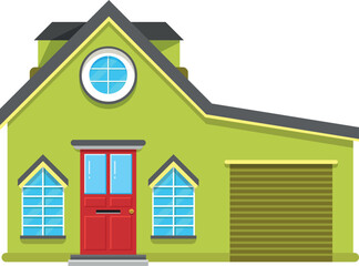 Poster - House front. Colorful ranch home facade icon