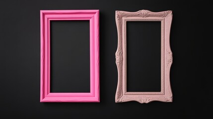 Two pink picture frames on black background