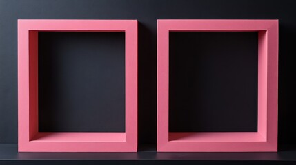 Two pink picture frames on black background