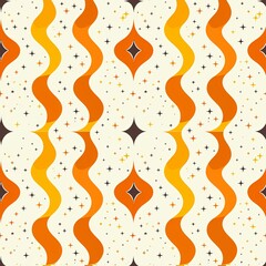 Wall Mural - An intricate star pattern with swirling orange and yellow lines creates a hypnotic effect. This psychedelic design, featuring burst lines and twisted swirls, art installations, and posters.