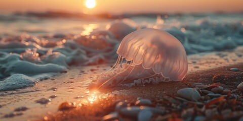 Sticker - Transparent jellyfish dying on the seashore