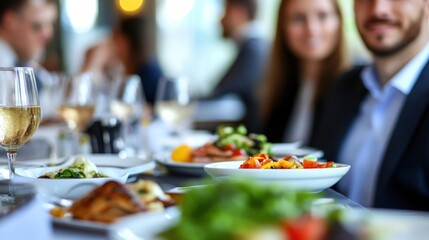 Wall Mural - Close-Up of Businesspeople Lunch at Restaurant.