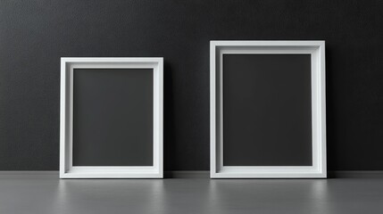 Two white picture frames on black background