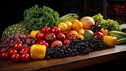 Canvas Print - green, red, yellow, purple vegetables and fruits  