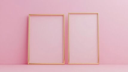 Two gold picture frames on pink background