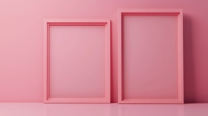 Two pink picture frames on pink background