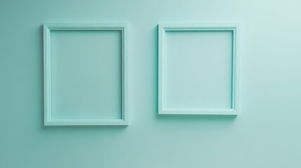 Two mint green picture frames on green background