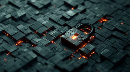 Poster - digital padlock made of binary codes data encryption digital data protection cybersecurity concept 