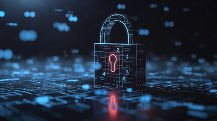 Fototapete - digital padlock made of binary codes data encryption digital data protection cybersecurity concept
