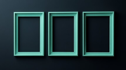 Three mint green picture frames on black background