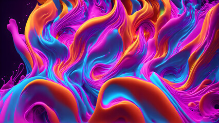 Wall Mural - Fluorescent colors flowing in a fluid background shadow 3d wallpaper