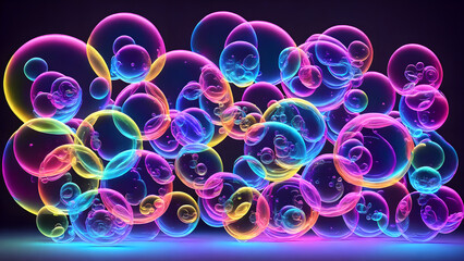 Wall Mural - Bright neon colored soap bubbles background shadow 3d wallpaper