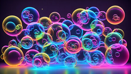 Wall Mural - Bright neon colored soap bubbles background shadow 3d wallpaper