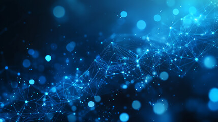 Poster - Technology Network Background, Abstract futuristic - Molecules technology with polygonal shapes on dark blue background. digital technology concept.