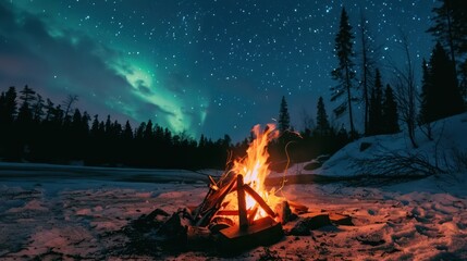 Canvas Print - Campfire Under the Northern Lights