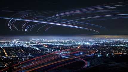 City Lights and Star Trails Over Cityscape