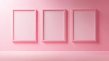 Three pink picture frames on pink background