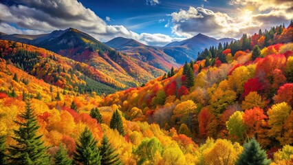 Wall Mural - Vibrant autumn foliage in the mountains , fall colors, nature, scenic, landscape, forest, trees, leaves, seasonal, outdoors