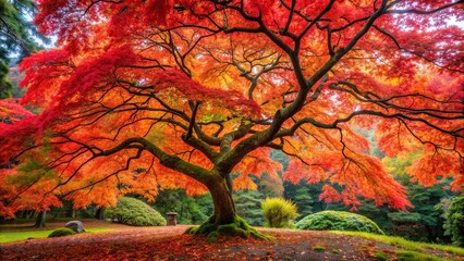 Wall Mural - Vibrant, glorious red Japanese maple tree in full autumn foliage , Autumn, foliage, red, vibrant, colorful, Japanese maple