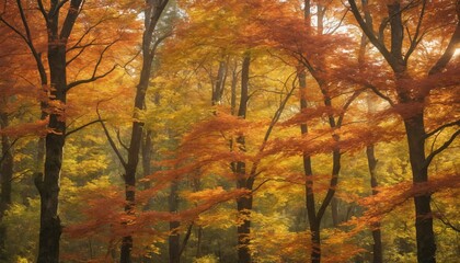 Wall Mural - Golden leaves dance in the autumn breeze beneath a canopy of vibrant colors