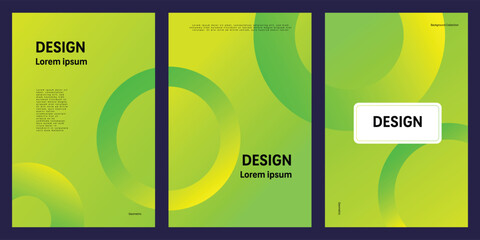 Wall Mural - Minimal background set with gradient circles overlapping on green yellow negative space for edit and design