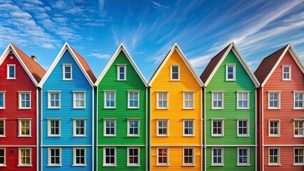 row of colorful houses in a repetitive pattern , neighborhood, residential, architectural design, street