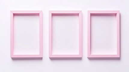 Three pink picture frames on white background