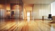 © Boinah - Modern office interior with glass walls and wooden flooring.