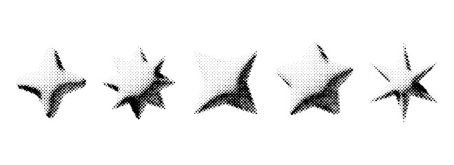 Poster - Halftone grunge stars set. 3d dotted grainy star shape collection. Y2K bitmap gradient elements bundle. Pixel comic burst and sparkle elements for graphic design, poster, banner, flyer. Vector pack