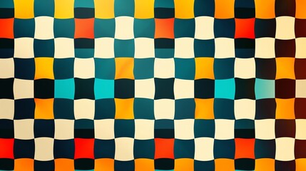 Abstract checkered pattern with wavy lines in bright colors.