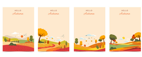 Sticker - autumn background with beautiful natural scene for a4 vertical design