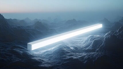Poster - Illuminating Digital Pathways A floating 3D search bar casts an ethereal light revealing hidden paths and guiding through a surreal digital landscape