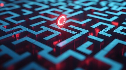 Poster - navigating the digital maze search bar guiding through 3d information landscape symbolizing the proc