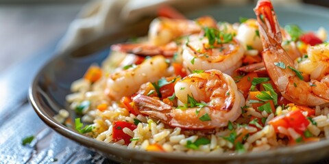 Canvas Print - Plate of shrimp pilaf