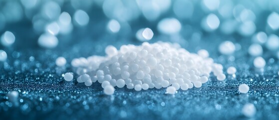 Poster - detailed close up image of lightweight synthetic polymer crystals or spheres with a glossy texture
