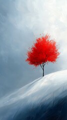 lone tree snowy field red stunning inspiring anomalous object mountainside frostbite fire wall cinnabar