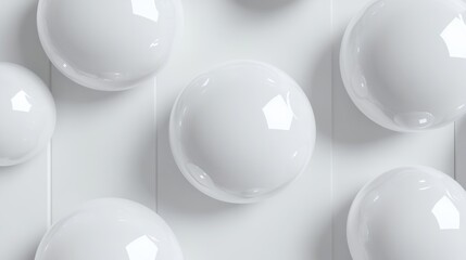 Poster - Glossy white spheres are scattered on a light background, forming an abstract and modern visual effect