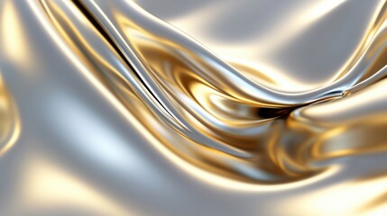 Poster - Fluid metallic texture blends shimmering gold and silver in a captivating flow, displaying artistic elegance and depth