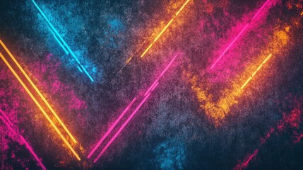 Poster - Bold neon lines create an abstract pattern on a textured dark background, showcasing vibrant colors