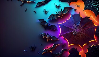 Sticker - halloween background, Bats and Spiders with space for text