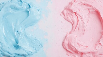 Poster - An abstract design features blue and pink paint splashes blending harmoniously on a textured surface