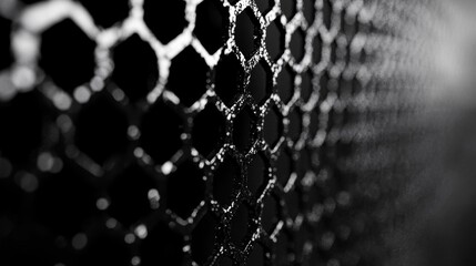 Poster - A close-up view reveals a striking hexagonal metallic texture in black and white tones