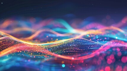 Fototapete - Bright neon waves undulate smoothly, showcasing vibrant colors and energy in a mesmerizing display