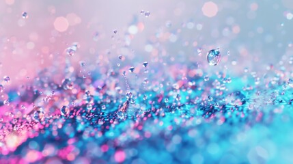 Poster - Vibrant water droplets dance gracefully in fluid motion, reflecting a spectrum of colors under sunlight