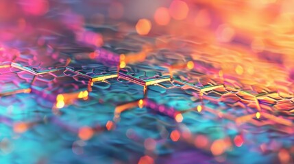 Poster - A vibrant hexagonal pattern displays intricate interconnected designs with vivid colors creating a visually striking effect