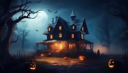 Poster - halloween background,  Haunted House with space for text