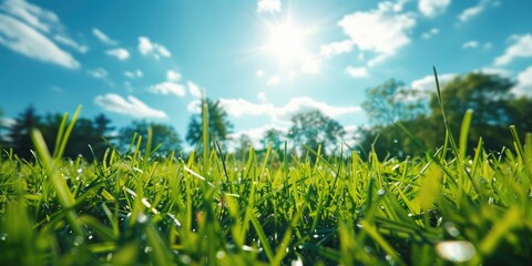 Poster - Sunny blue sky and vibrant green grass