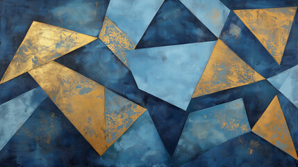 Wall Mural - Abstract painting using gold and blue colors creating geometric shapes