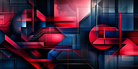 Aufkleber - Abstract geometric background featuring interlocking shapes in red and blue tones