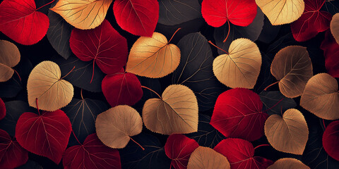Aufkleber - Golden and red autumn leaves forming a textured background